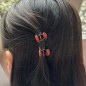 2 petites pinces cheveux crabe avec perles à facette style antique 2.3cm rouge
