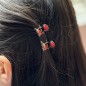 2 petites pinces cheveux crabe avec perles à facette style antique 2.3cm rouge