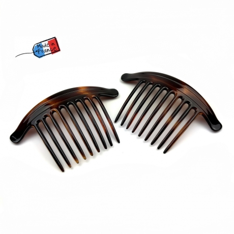 Lot de 2 grands peignes chignon made in France 12cm - marron