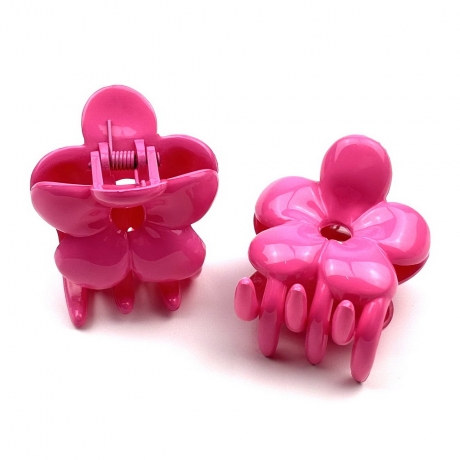 Lot de 2 pinces cheveux crabe fleur - fushia