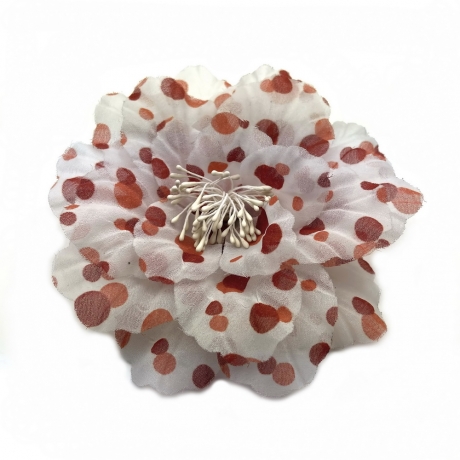 Broche clip grosse fleur pois 13cm