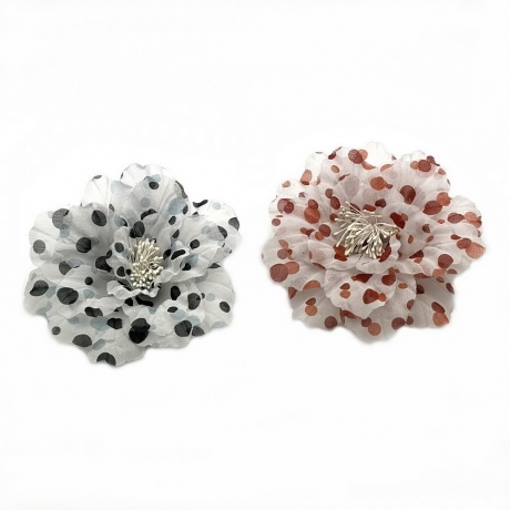 Broche clip grosse fleur pois 13cm