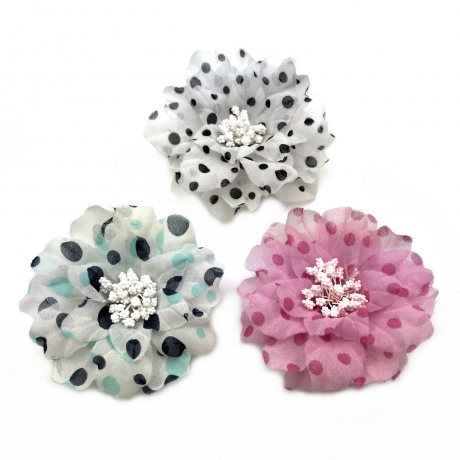Broche clip fleur pois 9cm