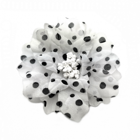 Broche clip fleur pois 9cm