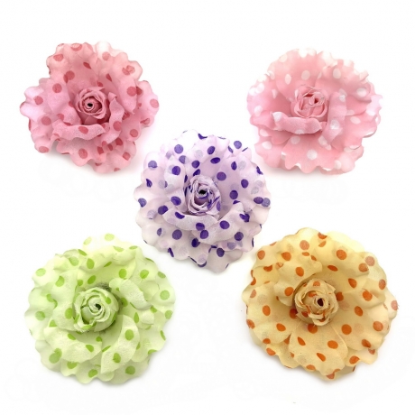 Broche clip fleur motif pois 8cm