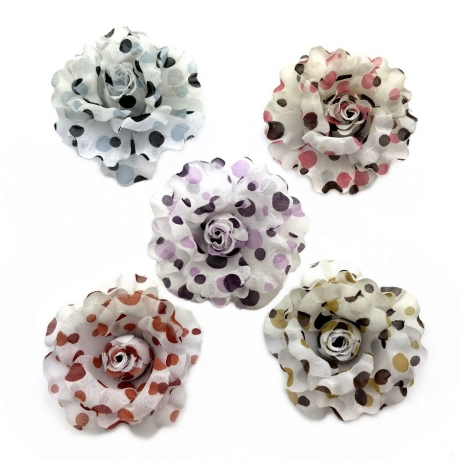 Broche clip fleur motif pois 8cm