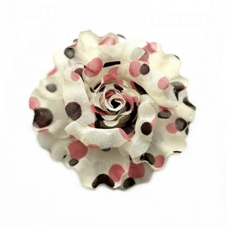 Broche clip fleur motif pois 8cm