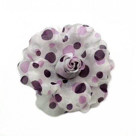 Broche clip fleur motif pois 8cm