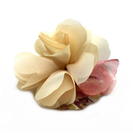 Broche clip fleur satin et voile 8.5cm