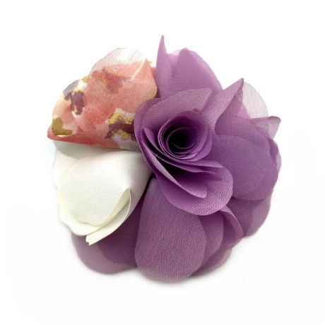 Broche clip fleur satin et voile 8.5cm