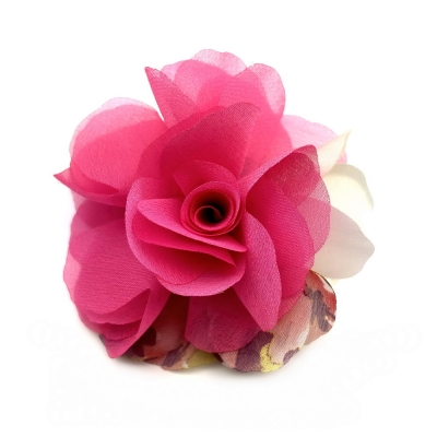 Broche clip fleur satin et voile 8.5cm