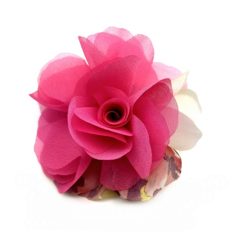 Broche clip fleur satin et voile 8.5cm