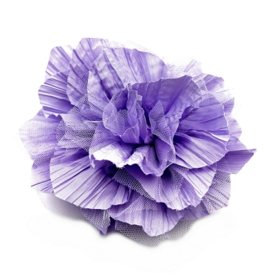 Broche clip fleur en satin plissé et voile 14cm
