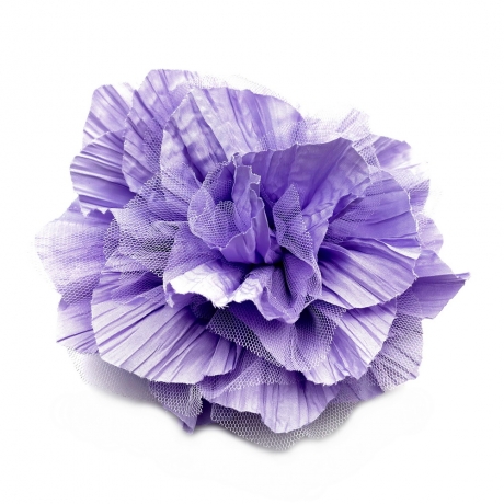 Broche clip fleur en satin plissé et voile 14cm