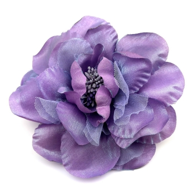 Broche clip grosse fleur satin et voile 16cm