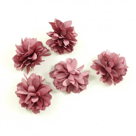 Lot de 5 petites fleurs en tissu satin - vieux rose