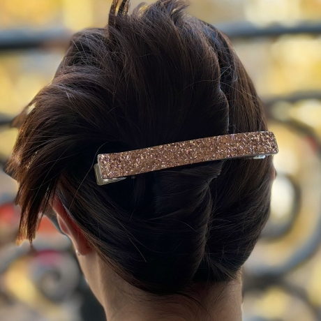 Grande pince cheveux paillettes 12.5cm - or rose