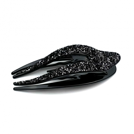Pince à cheveux plate paillette 11.5cm - noir/argenté