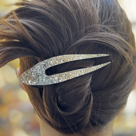 Pince à cheveux plate paillette 11.5cm - argenté