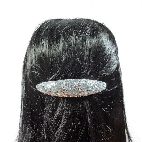 Barrette cheveux paillette ovale - argenté