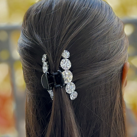Pince cheveux fantaisie à paillettes 7cm - argenté