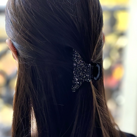 Pince cheveux à paillettes 7cm - noir/argenté