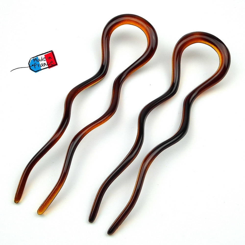 Lot de 2 pics à cheveux ondulées 10cm Made in France - marron Lot de 2 pics à cheveux ondulées 10cm Made in France - marron