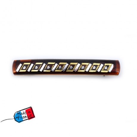2 barrettes cheveux rectangulaire avec motifs "Made in France" 6.5cmx0.9cm marron