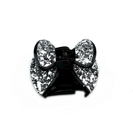 Pince cheveux noeud à paillettes 4cm - argent