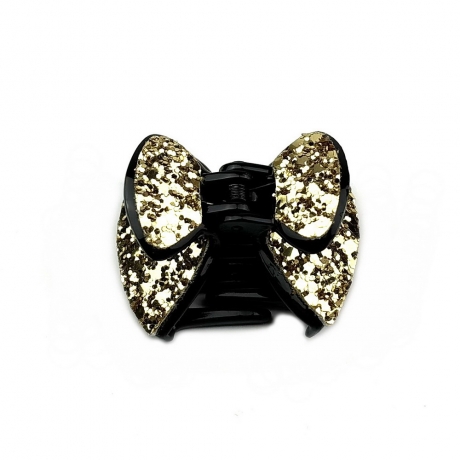 Pince cheveux noeud à paillettes 4cm - Doré