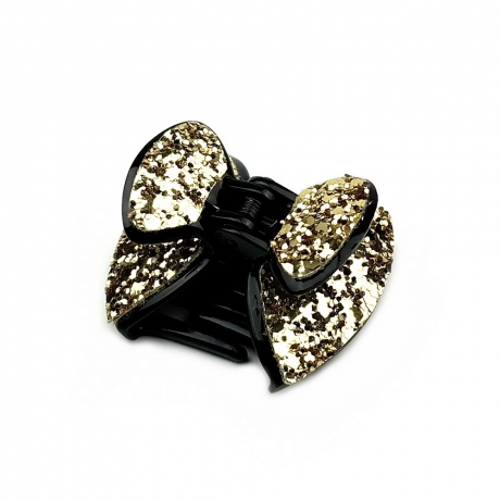 Pince cheveux noeud à paillettes 4cm - Doré