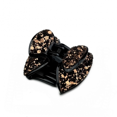 Pince cheveux noeud à paillettes 4cm - Marron