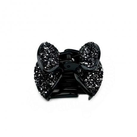 Pince cheveux noeud à paillettes 4cm - Noir Argent
