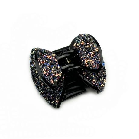 Pince cheveux noeud à paillettes 4cm - Mauve