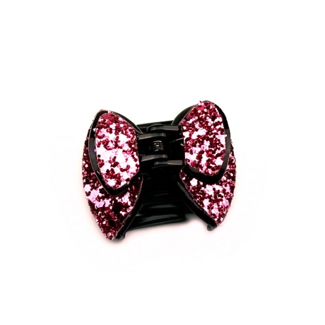 Pince cheveux noeud à paillettes 4cm - Rose