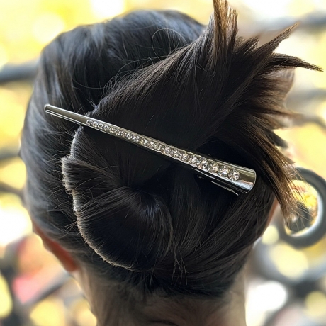Grande pince cheveux concorde ligne strass 13cm - argent