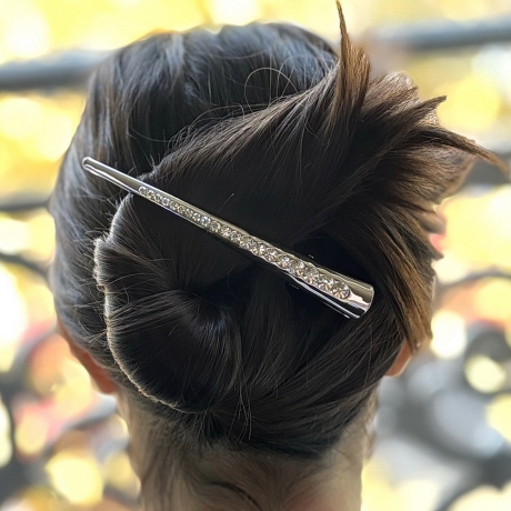 Grande pince cheveux concorde ligne strass 13cm - argent
