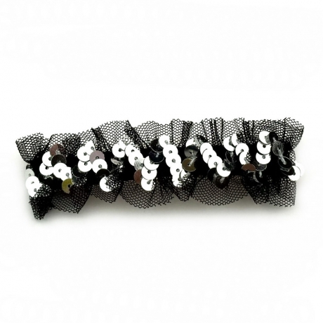 Barrette cheveux sequin et tulle 9cm - argent