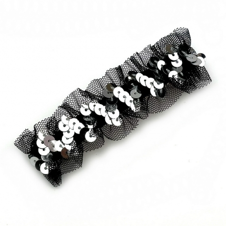 Barrette cheveux sequin et tulle 9cm - argent