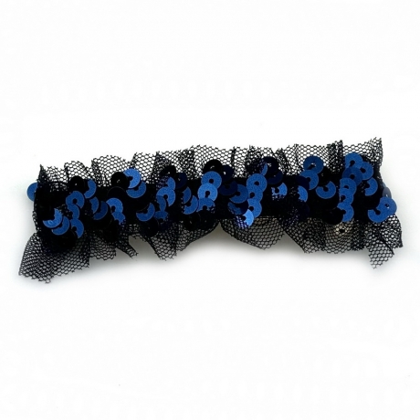 Barrette cheveux sequin et tulle 9cm - bleu nuit