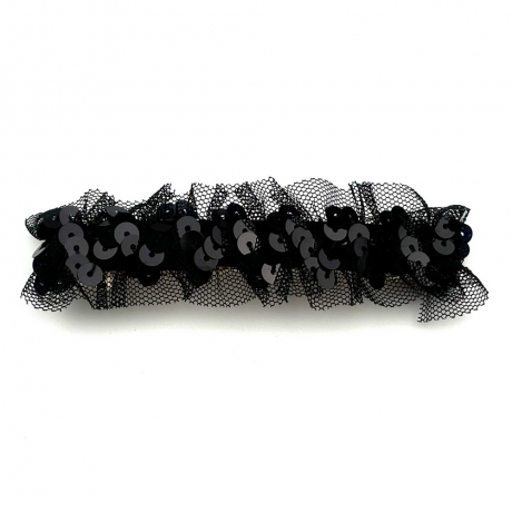 Barrette cheveux sequin et tulle 9cm - noir