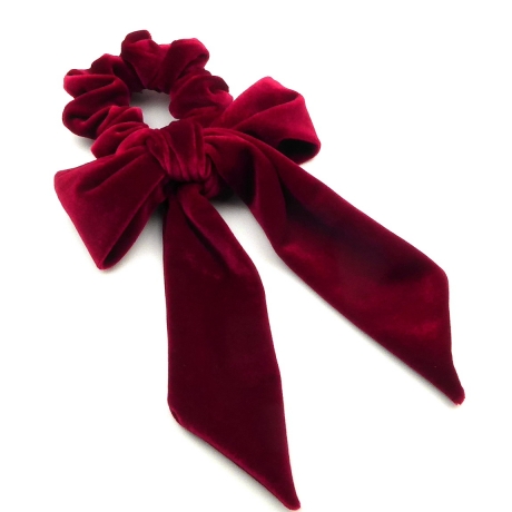 Chouchou velours gros noeud à pan - rouge