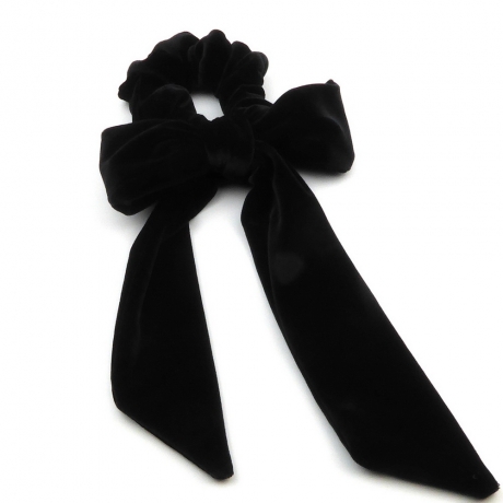 Chouchou velours gros noeud à pan - noir