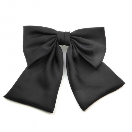 Barrette cheveux noeud à pan satin 9cm - noir