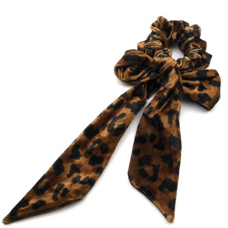 Chouchou velours gros noeud à pan - leopard