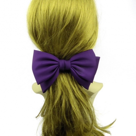 Barrette cheveux double noeud satin 9cm - violet