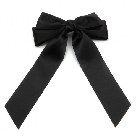 Barrette cheveux double noeud satin à pan 8cm - noir