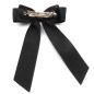 Barrette cheveux double noeud satin à pan 8cm - noir