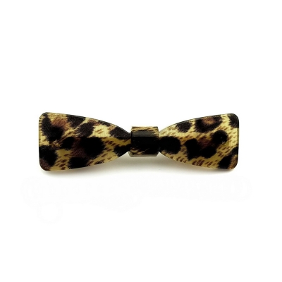 Barrette cheveux noeud leopard, fait main 6.7cm - marron