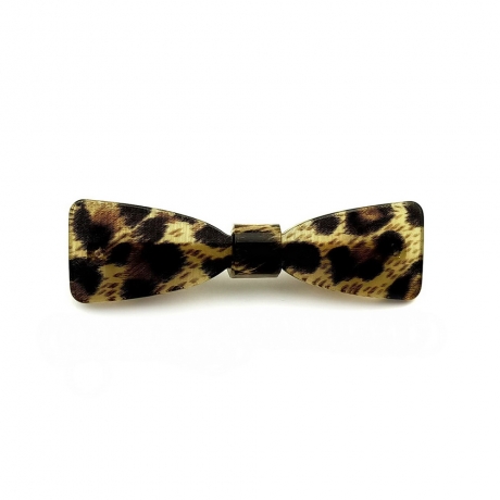 Barrette cheveux noeud leopard, fait main 6.7cm - marron